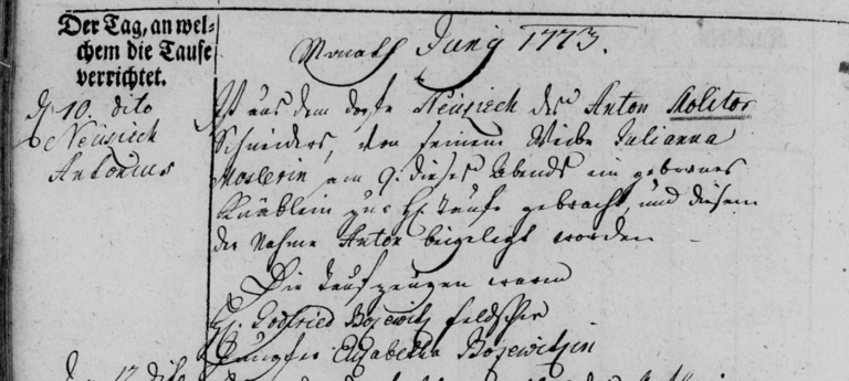 10 JUN 1773 Godfried Elisabetha Bosewitz