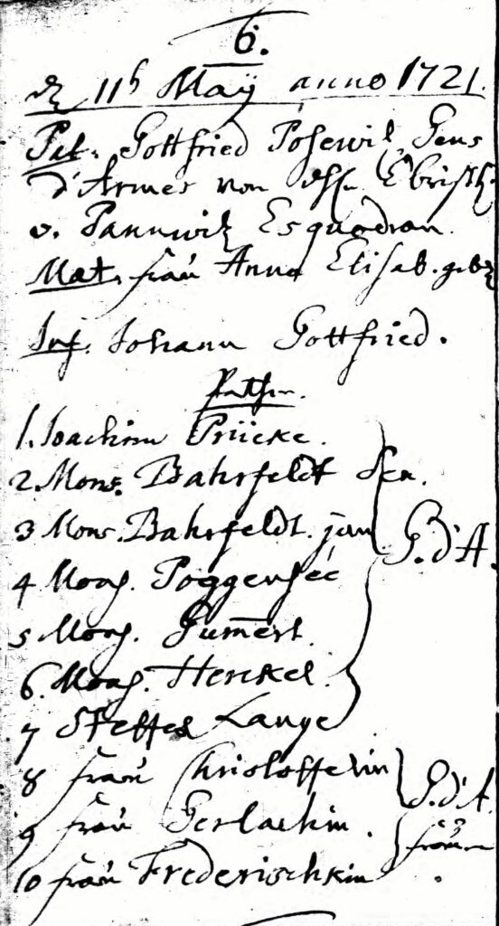 Johann Gottfried Bosewitz Urodzenie 1721